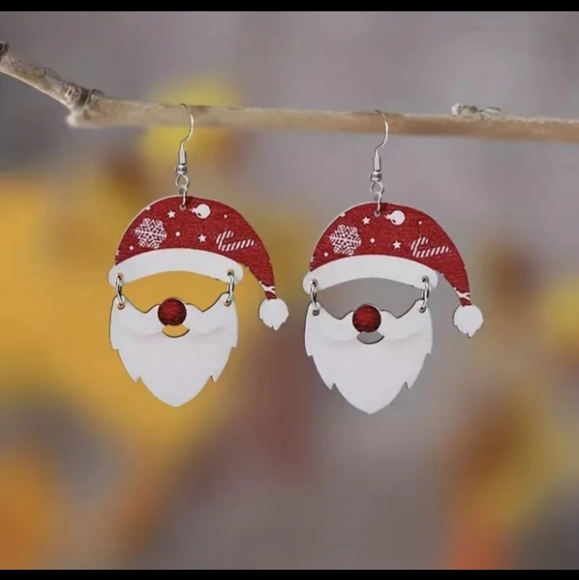 Red & White Santa Gnome Holiday Snowflake Christmas Dangle Drop Earrings - Picture 6 of 9
